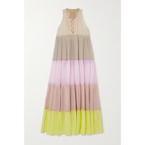 Yvonne S Hippy Tiered Colorblock Cotton-Voile Maxi Dress Pink - M